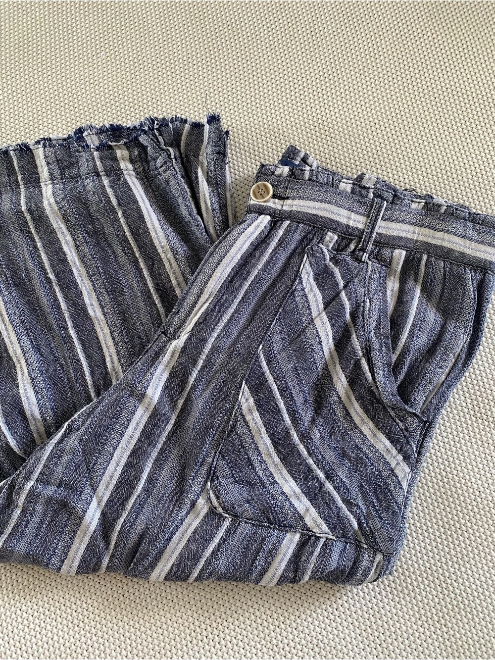 Democracy Linen Blend Striped Cropped Palazzo Pants Large - Picture 10 of 15